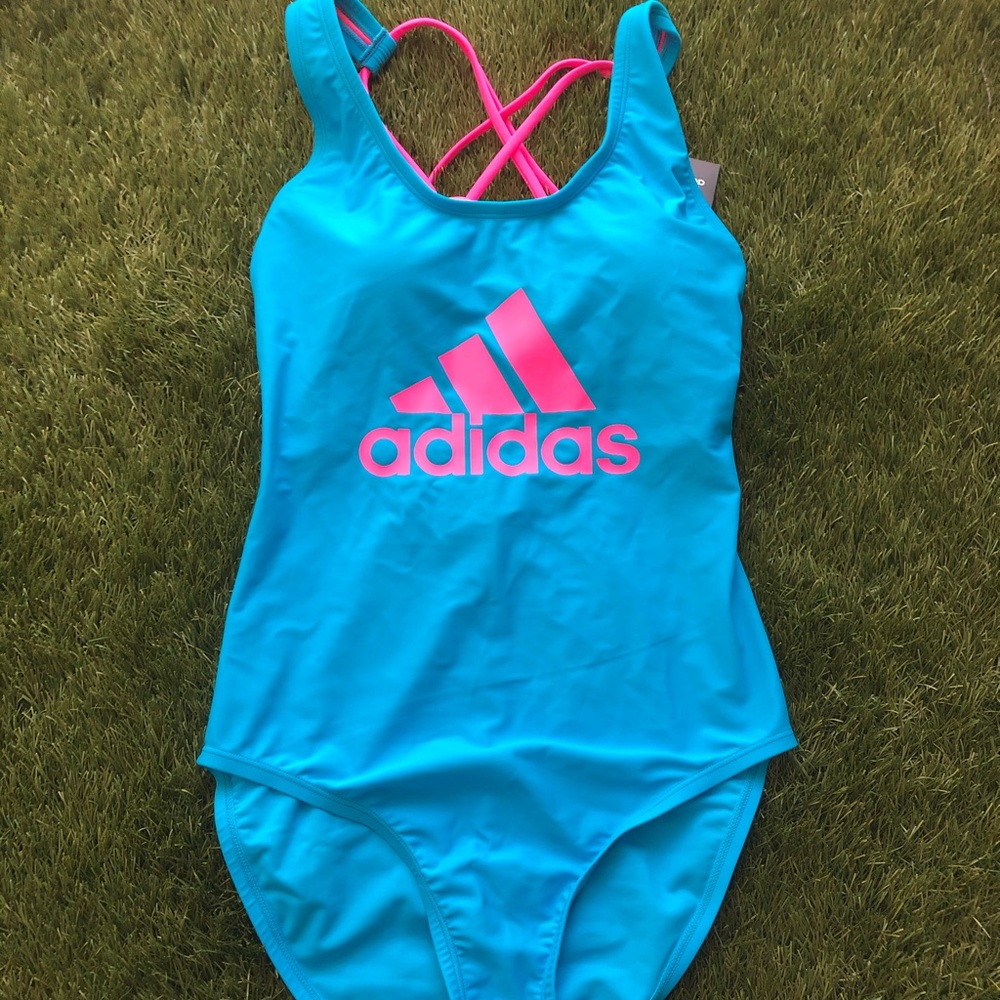 Adidas neon blue one piece swimsuit